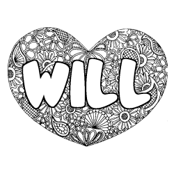 Coloriage pr&eacute;nom WILL - d&eacute;cor Mandala coeur