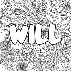 Coloriage pr&eacute;nom WILL - d&eacute;cor Mandala fruits