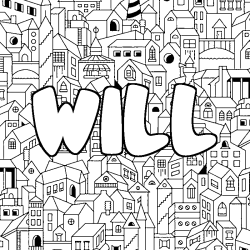 Coloriage pr&eacute;nom WILL - d&eacute;cor Ville