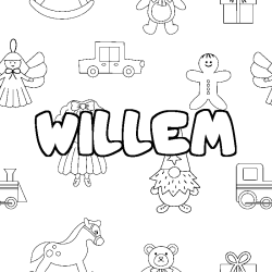 Coloriage prénom WILLEM - décor Jouets
