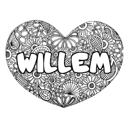 Coloriage prénom WILLEM - décor Mandala coeur