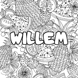 Coloriage prénom WILLEM - décor Mandala fruits