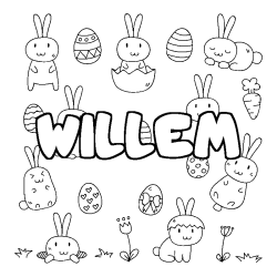 Coloriage prénom WILLEM - décor Paques