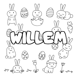 Coloriage pr&eacute;nom WILLEM - d&eacute;cor Paques