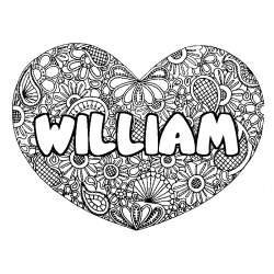 Coloriage prénom WILLIAM - décor Mandala coeur