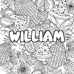 Coloriage prénom WILLIAM - décor Mandala fruits