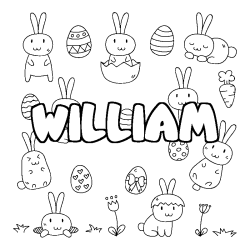 Coloriage prénom WILLIAM - décor Paques