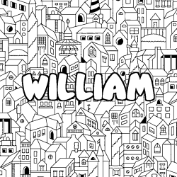 Coloriage prénom WILLIAM - décor Ville