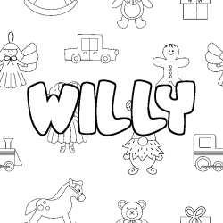 Coloriage prénom WILLY - décor Jouets
