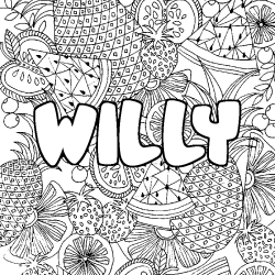 Coloriage pr&eacute;nom WILLY - d&eacute;cor Mandala fruits