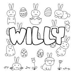 Coloriage pr&eacute;nom WILLY - d&eacute;cor Paques