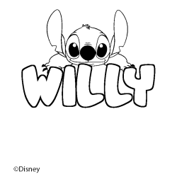 Coloriage pr&eacute;nom WILLY - d&eacute;cor Stitch