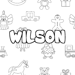 Coloriage pr&eacute;nom WILSON - d&eacute;cor Jouets