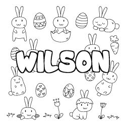 Coloriage pr&eacute;nom WILSON - d&eacute;cor Paques