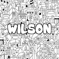 Coloriage pr&eacute;nom WILSON - d&eacute;cor Ville