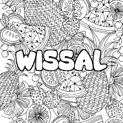 Coloriage pr&eacute;nom WISSAL - d&eacute;cor Mandala fruits