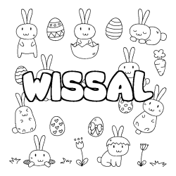 Coloriage prénom WISSAL - décor Paques