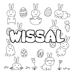 Coloriage pr&eacute;nom WISSAL - d&eacute;cor Paques
