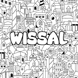 Coloriage pr&eacute;nom WISSAL - d&eacute;cor Ville