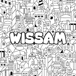 Coloriage pr&eacute;nom WISSAM - d&eacute;cor Ville