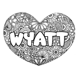 Coloriage pr&eacute;nom WYATT - d&eacute;cor Mandala coeur