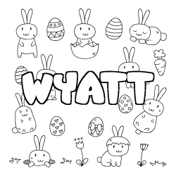 Coloriage pr&eacute;nom WYATT - d&eacute;cor Paques