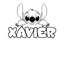 Coloriage prénom XAVIER - décor Stitch