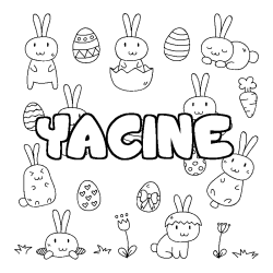 Coloriage pr&eacute;nom YACINE - d&eacute;cor Paques