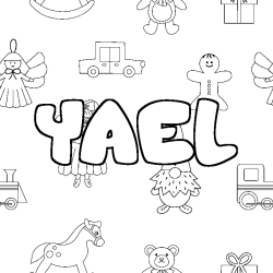 Coloriage prénom YAEL - décor Jouets