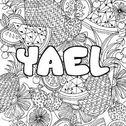 Coloriage prénom YAEL - décor Mandala fruits
