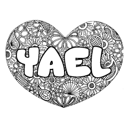 Coloriage pr&eacute;nom YAEL - d&eacute;cor Mandala coeur