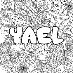 Coloriage pr&eacute;nom YAEL - d&eacute;cor Mandala fruits