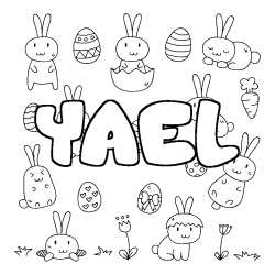 Coloriage pr&eacute;nom YAEL - d&eacute;cor Paques
