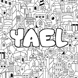 Coloriage pr&eacute;nom YAEL - d&eacute;cor Ville