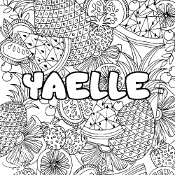 Coloriage pr&eacute;nom YAELLE - d&eacute;cor Mandala fruits