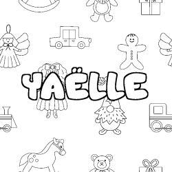 Coloriage pr&eacute;nom YA&Euml;LLE - d&eacute;cor Jouets