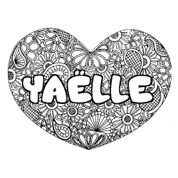 Coloriage pr&eacute;nom YA&Euml;LLE - d&eacute;cor Mandala coeur