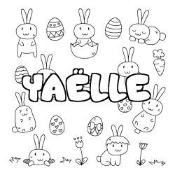 Coloriage pr&eacute;nom YA&Euml;LLE - d&eacute;cor Paques