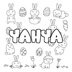 Coloriage pr&eacute;nom YAHYA - d&eacute;cor Paques