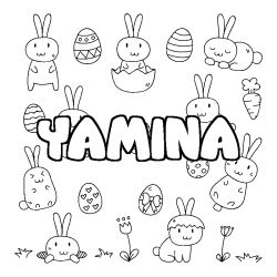 Coloriage prénom YAMINA - décor Paques