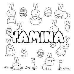 Coloriage pr&eacute;nom YAMINA - d&eacute;cor Paques