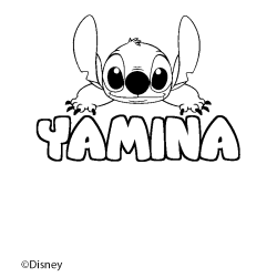 Coloriage pr&eacute;nom YAMINA - d&eacute;cor Stitch