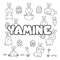 Coloriage pr&eacute;nom YAMINE - d&eacute;cor Paques