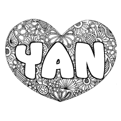 Coloriage prénom YAN - décor Mandala coeur