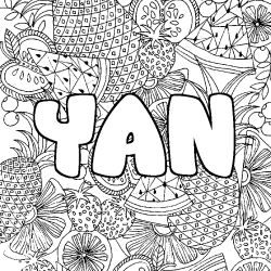 Coloriage pr&eacute;nom YAN - d&eacute;cor Mandala fruits