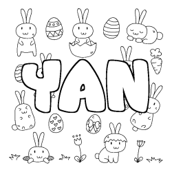 Coloriage pr&eacute;nom YAN - d&eacute;cor Paques