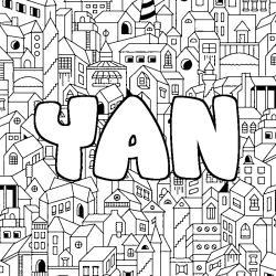 Coloriage pr&eacute;nom YAN - d&eacute;cor Ville