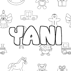 Coloriage pr&eacute;nom YANI - d&eacute;cor Jouets