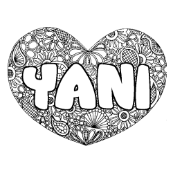 Coloriage pr&eacute;nom YANI - d&eacute;cor Mandala coeur
