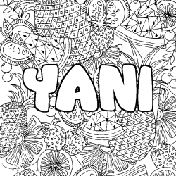 Coloriage pr&eacute;nom YANI - d&eacute;cor Mandala fruits
